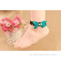 Pie de joyas sexo encaje negro tobillera pulsera Bowknot perlas